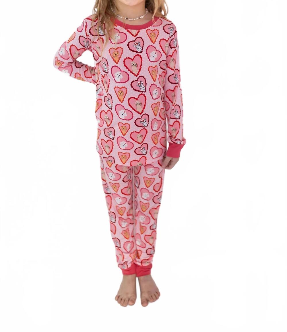 NEW IN MY JAMMERS two piece pajama set in pink fur-ever valentine